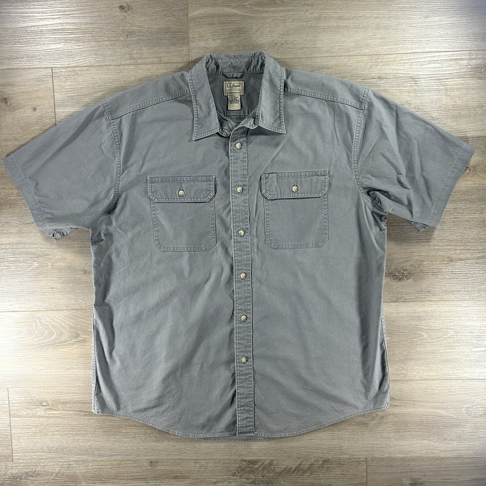 LL Bean Sunwashed Canvas Shirt Mens XL‎ Gray Short Sleeve Outdoor Button Up